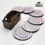 Woodkey Pastel Mandala Wooden Coaster Set – Elegant Minimalist Design