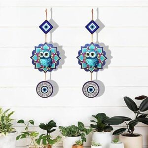Handmade Owl Evil Eye Wall Hanging – Woodkey Spiritual Home Decor India