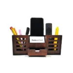 Woodkey Desk Organizer in Rolex Darkwood – Front Angle